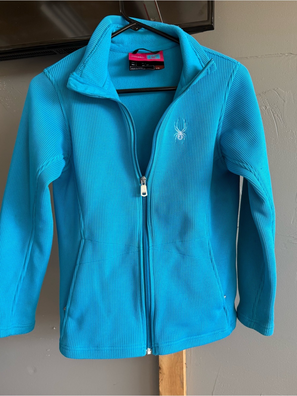 Spyder Bright Teal Full-Zip Fleece with Pink Logo Tag